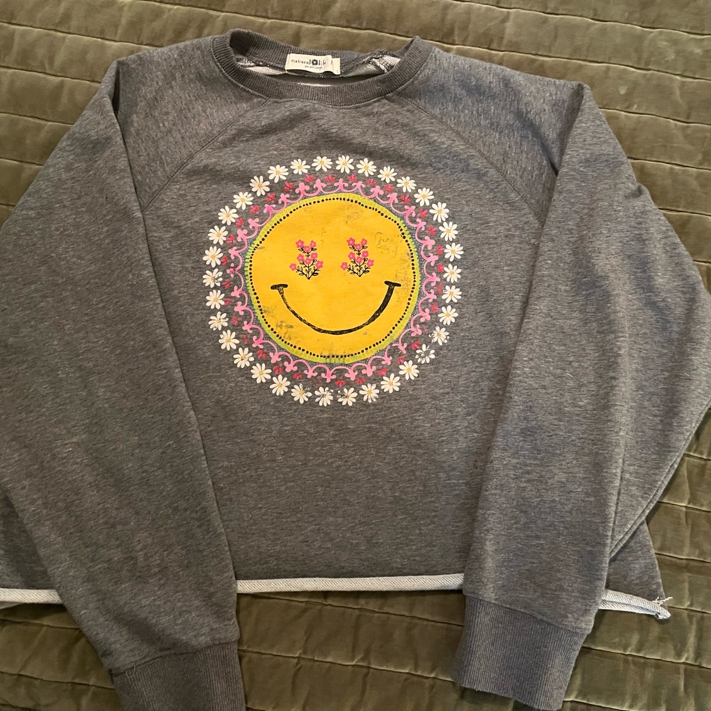 NATURAL LIFE Gray Sweatshirt with Smiley Face